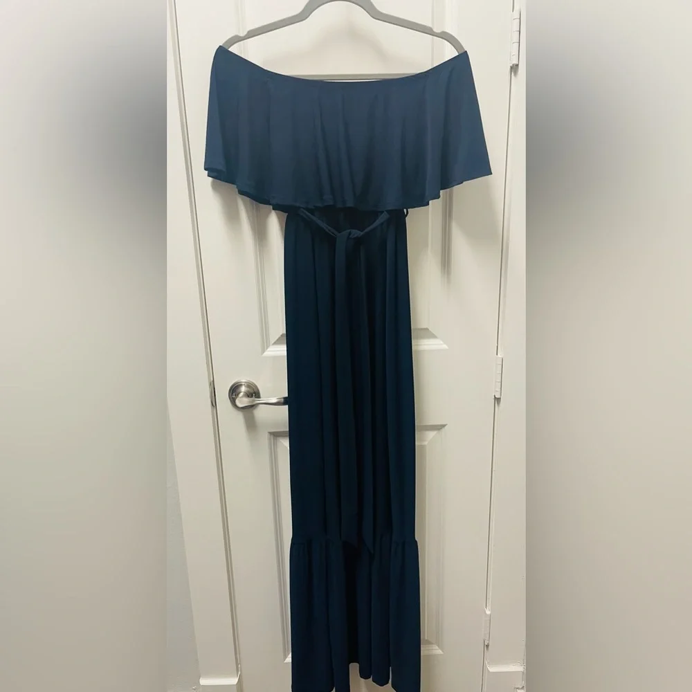 Navy off the shoulder maternity dress, medium - Picture 2 of 2